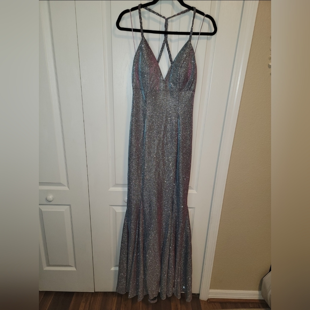 Elegant Chrome Sparkle Evening Gown